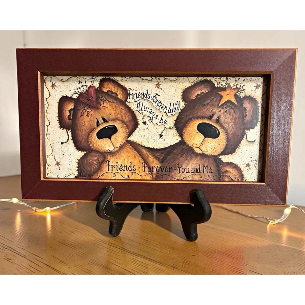 Teddy Bear Picture Wood Frame "Friends Forever You and Me" Cozy CountryCore